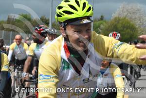 Pedal from Paris charity bike ride Part 3 – May 3, 2015: Just over 100 cyclists returned to Yeovil Town FC to complete a 241-mile charity bike ride from Paris to Yeovil. Photo 8