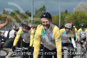 Pedal from Paris charity bike ride Part 3 – May 3, 2015: Just over 100 cyclists returned to Yeovil Town FC to complete a 241-mile charity bike ride from Paris to Yeovil. Photo 11