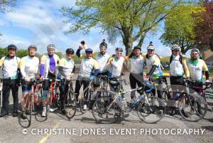 Pedal from Paris charity bike ride Part 4 – May 3, 2015: Just over 100 cyclists returned to Yeovil Town FC to complete a 241-mile charity bike ride from Paris to Yeovil. Photo 1