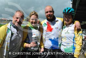 Pedal from Paris charity bike ride Part 4 – May 3, 2015: Just over 100 cyclists returned to Yeovil Town FC to complete a 241-mile charity bike ride from Paris to Yeovil. Photo 11