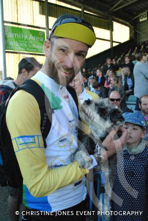 Pedal from Paris charity bike ride Part 4 – May 3, 2015: Just over 100 cyclists returned to Yeovil Town FC to complete a 241-mile charity bike ride from Paris to Yeovil. Photo 18