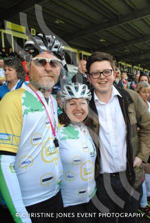 Pedal from Paris charity bike ride Part 5 – May 3, 2015: Just over 100 cyclists returned to Yeovil Town FC to complete a 241-mile charity bike ride from Paris to Yeovil. Photo 5