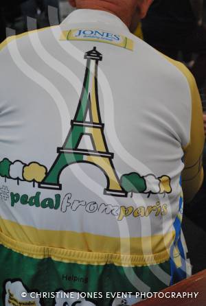Pedal from Paris charity bike ride Part 5 – May 3, 2015: Just over 100 cyclists returned to Yeovil Town FC to complete a 241-mile charity bike ride from Paris to Yeovil. Photo 15