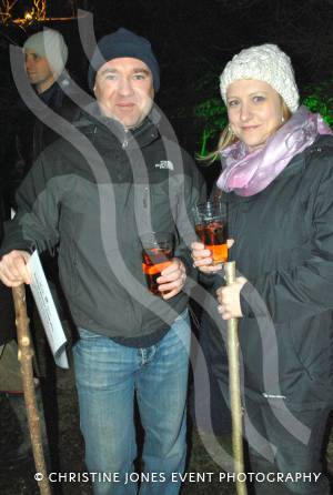 Wassailing with Shepton Mallet Cider Mill - Jan 17, 2013: Enjoying the festivities at Stewley Orchard near Ilminster are Jean-Philippe and Lindsay Moulin. Photo 8
