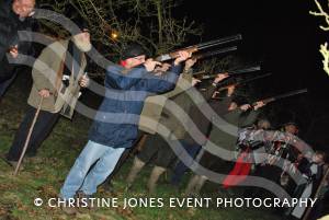 Wassailing with Shepton Mallet Cider Mill - Jan 17, 2013: More gunfire to scare away evil spirits from the Stewley Orchard near Ilminster. Photo 14