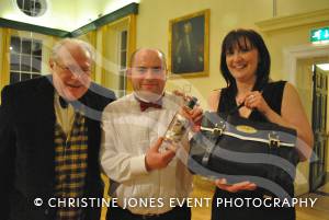 Burns Supper at Wells Town Hall - Jan 25, 2013: Cllr Alan Gloak, left, with top raffle prize winners Steve Sowden and Lisa Jewson. Photo 5