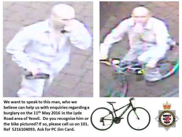 YEOVIL NEWS: Bikes stolen in burglary - do you recognise this man?